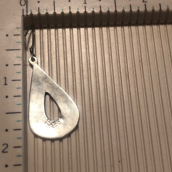 VTG Taxco Sterling Silver & Abalone Inlay Teardrop Pear Shape Earrings 1.9” - Picture 4 of 5